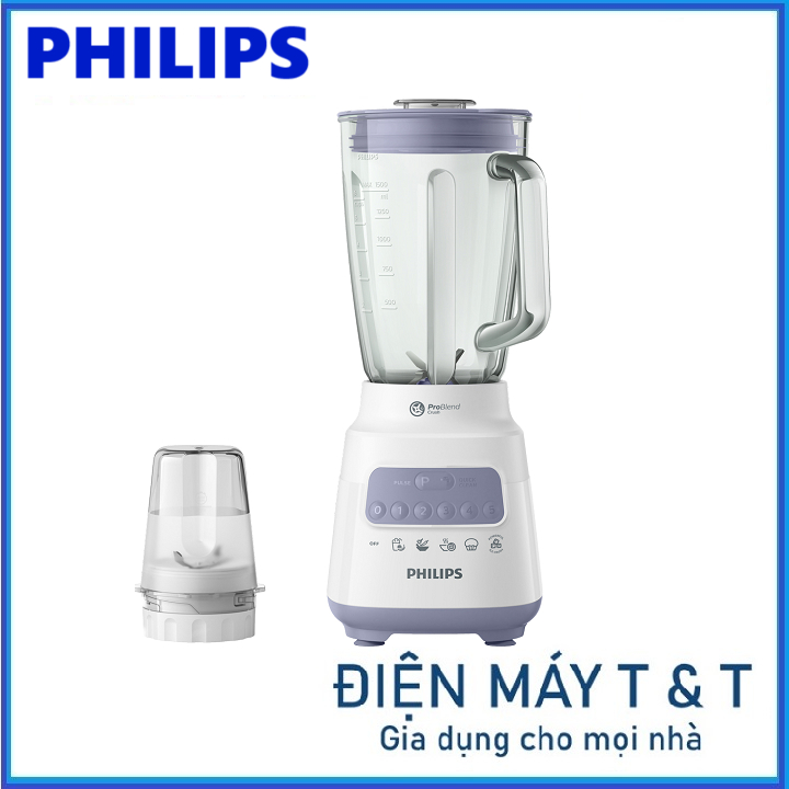 Máy xay sinh tố HR2222 (cối thủy tinh) 700 W, cối 2 lít, 5 tốc độ và 1 số nhồi - Hàng chính hãng BH 24 tháng