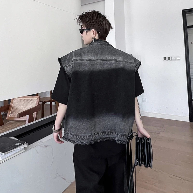 Áo Gile Jeans Nam Nữ Unisex, From Rộng Màu Wash Loang