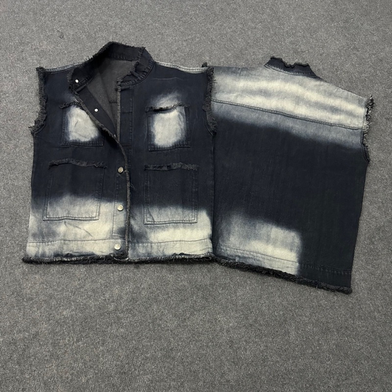 Áo Gile Jeans Nam Nữ Unisex, From Rộng Màu Wash Loang