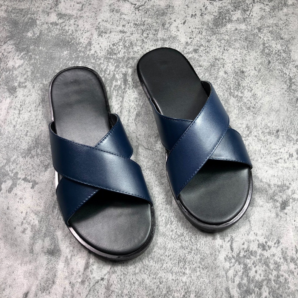 Dép quai chéo da bò Beman DBM41, quai dép da bò cao cấp, đế dép cao su mặt bọc da cao cấp