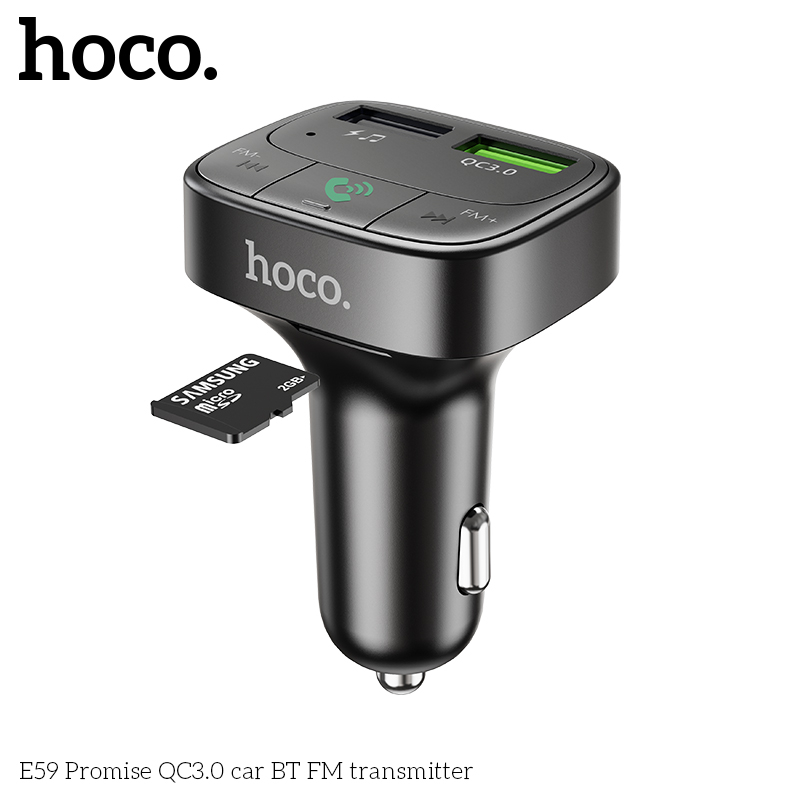 Tẩu sạc oto Hoco E59 V5.0, 2 cổng USB ( 5V/3.1A + Q.C 3.0 ) khe cắm thẻ TF, hỗ trợ nghe nhạc và sạc điện thoại. | BigBuy360 - bigbuy360.vn