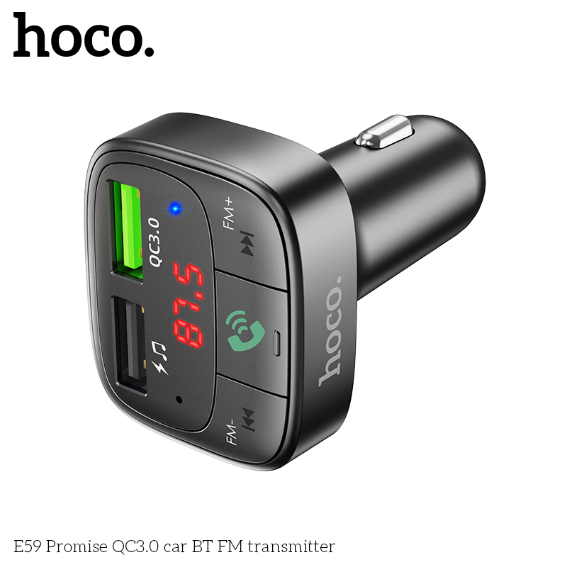Tẩu sạc oto Hoco E59 V5.0, 2 cổng USB ( 5V/3.1A + Q.C 3.0 ) khe cắm thẻ TF, hỗ trợ nghe nhạc và sạc điện thoại. | BigBuy360 - bigbuy360.vn