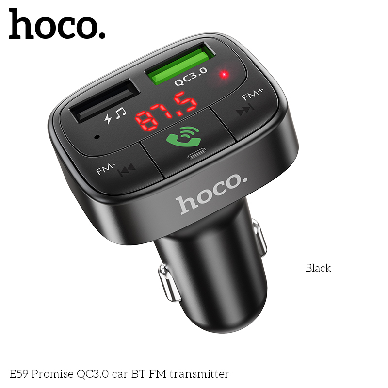 Tẩu sạc oto Hoco E59 V5.0, 2 cổng USB ( 5V/3.1A + Q.C 3.0 ) khe cắm thẻ TF, hỗ trợ nghe nhạc và sạc điện thoại. | BigBuy360 - bigbuy360.vn