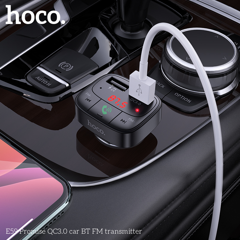 Tẩu sạc oto Hoco E59 V5.0, 2 cổng USB ( 5V/3.1A + Q.C 3.0 ) khe cắm thẻ TF, hỗ trợ nghe nhạc và sạc điện thoại. | BigBuy360 - bigbuy360.vn