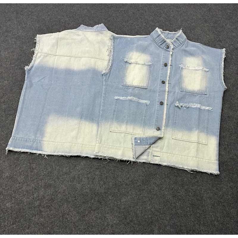 Áo Gile Jeans Nam Nữ Unisex, From Rộng Màu Wash Loang