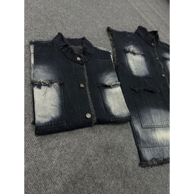 Áo Gile Jeans Nam Nữ Unisex, From Rộng Màu Wash Loang