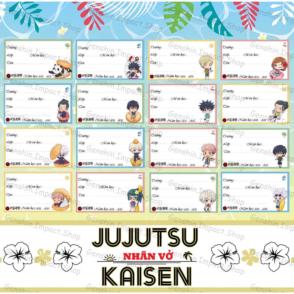 Nhãn vở nhân vật anime Jujutsu Kaisen (Chú Thuật Hồi Chiến)