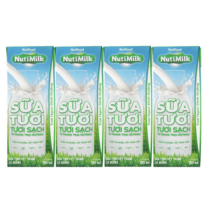 Thùng 48 hộp sữa tươi sạch Nutimilk 180ml có đường
