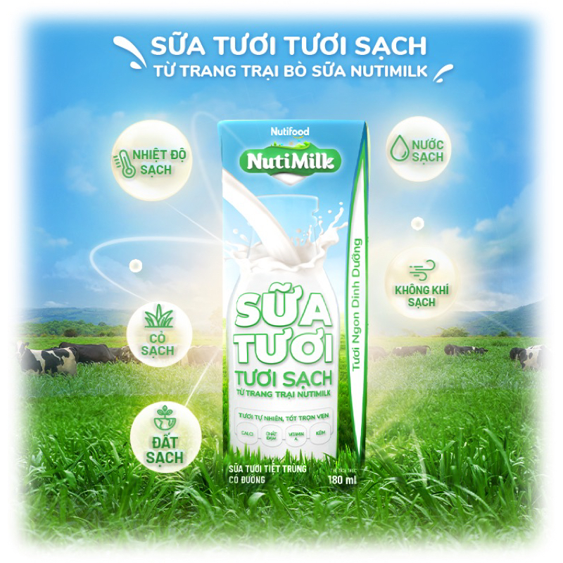 Thùng 48 hộp sữa tươi sạch Nutimilk 180ml có đường