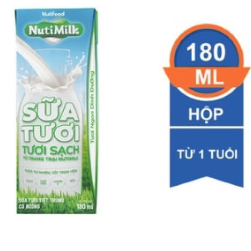 Thùng 48 hộp sữa tươi sạch Nutimilk 180ml có đường