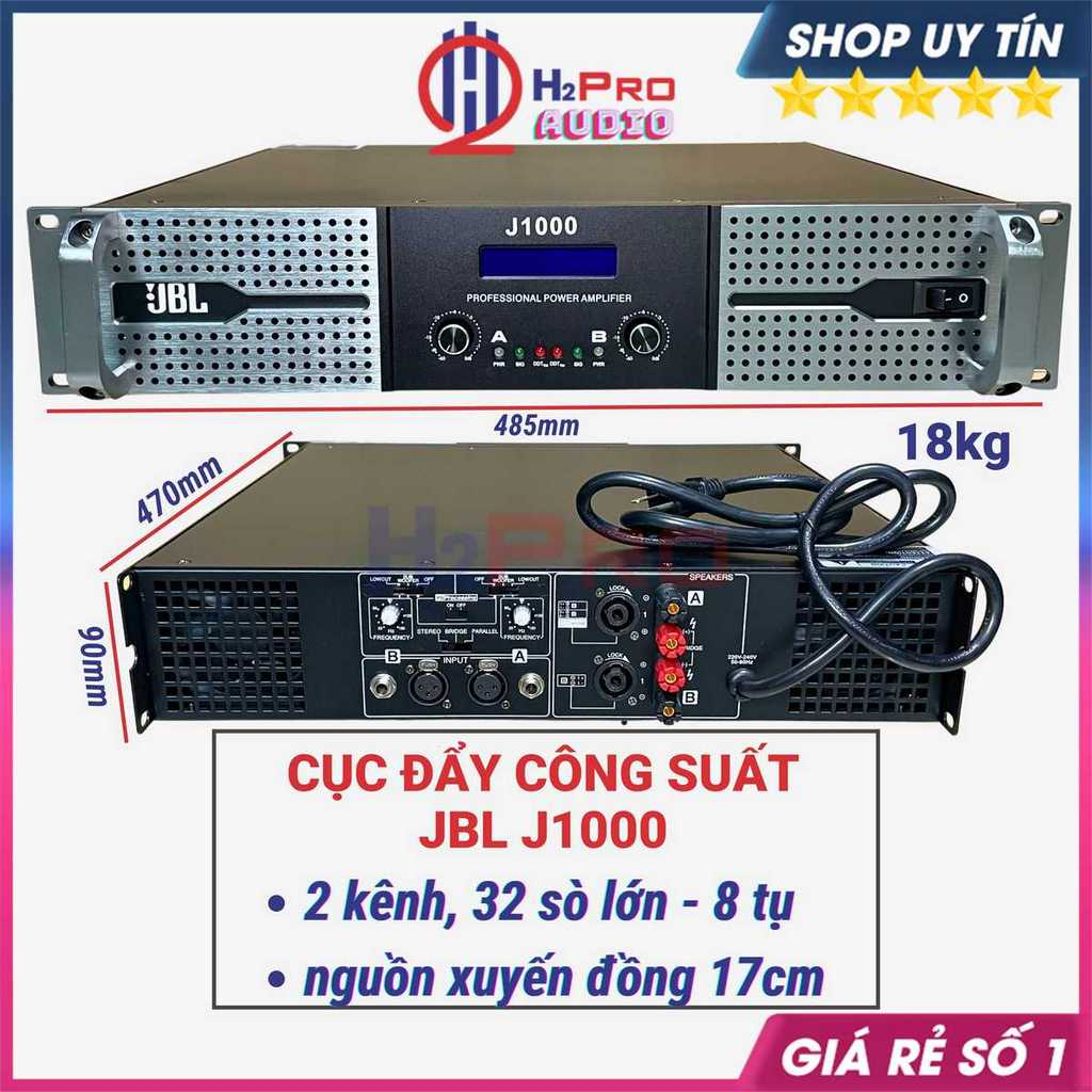 Cục Đẩy Công Suất Jbl J1000 2000W - Main Công Suất 2 Kênh, 32 Sò, 8 Tụ, 2 Quạt To, Tăng Phô Đồng Nguyên Chất-H2Pro Audio