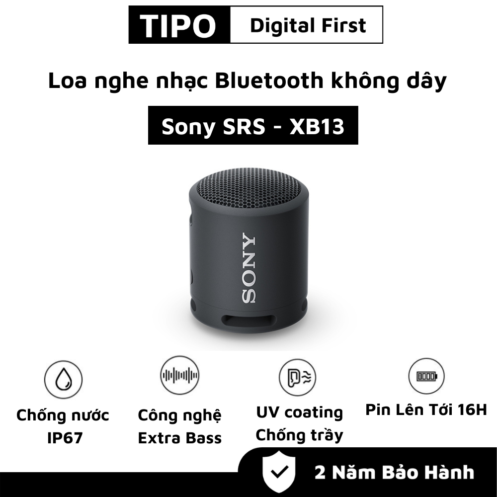 Loa Bluetooth Sony SRS-XB13 Âm Bass Mạnh Mẽ Chống Nước IP67 Chơi Nhạc 16H - Kết Nối 2 Loa - Bảo Hành 2 Năm