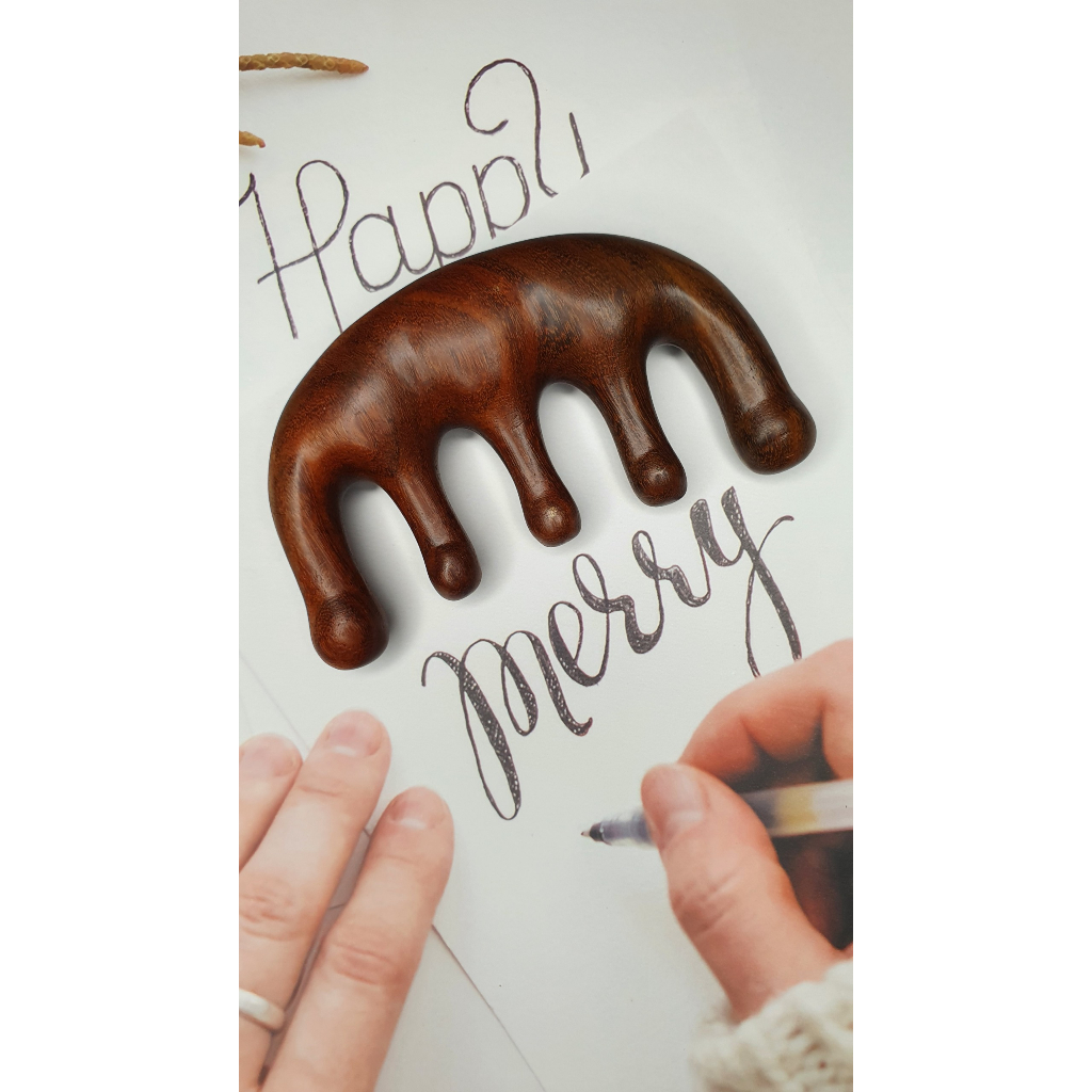 Lược Gỗ Đàn Hương Mát Xa Da Đầu Cho Nam Và Nữ - Tặng Tinh Dầu + Túi Đựng