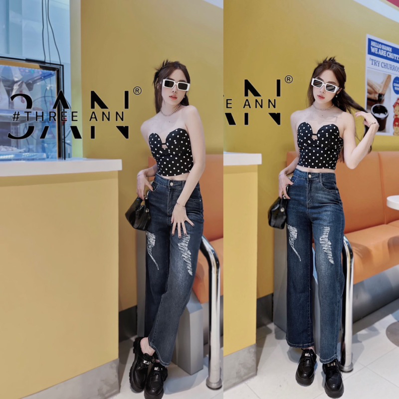quần jeans suông lửng rách nhẹ _3AN_from 91p_lưng cao