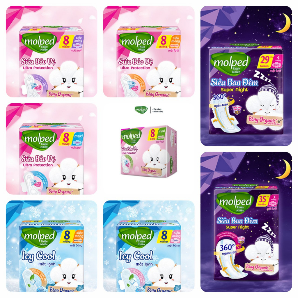 Băng vệ sinh Molped thiên nhiên bông organic tự nhiên ngày 23cm , đêm 29cm , đêm 35cm