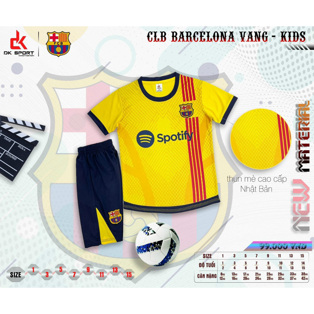 Bộ Quần Áo Đá Banh Trẻ em CLB FCB Barca màu vàng