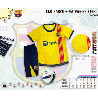 Bộ quần áo đá banh trẻ em clb fcb barca màu vàng