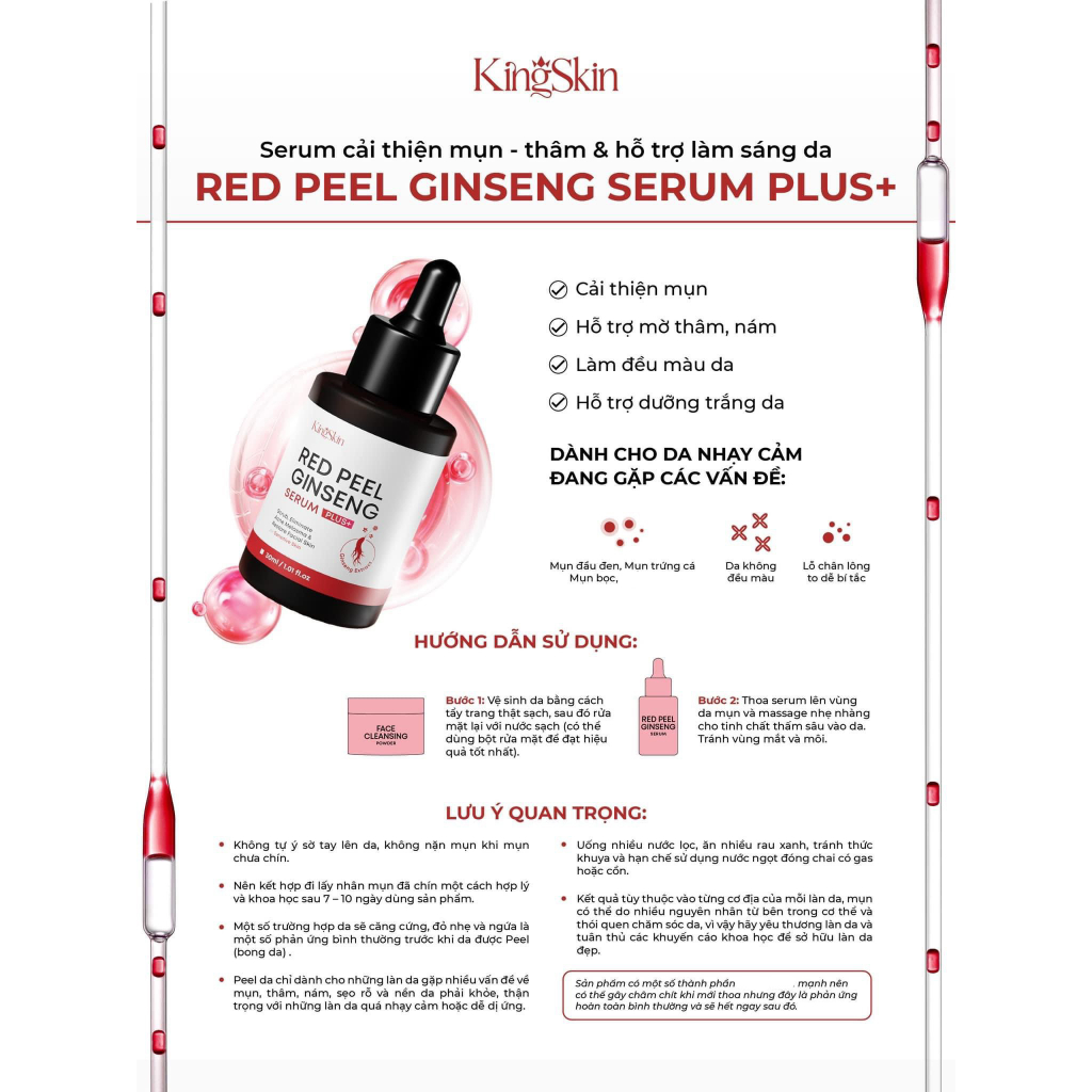Serum tái tạo da KING SKIN red peel ginseng plus+ 30ml