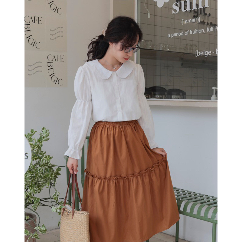 Chân váy kaki 2 tầng Lá Xoè | chân váy dài