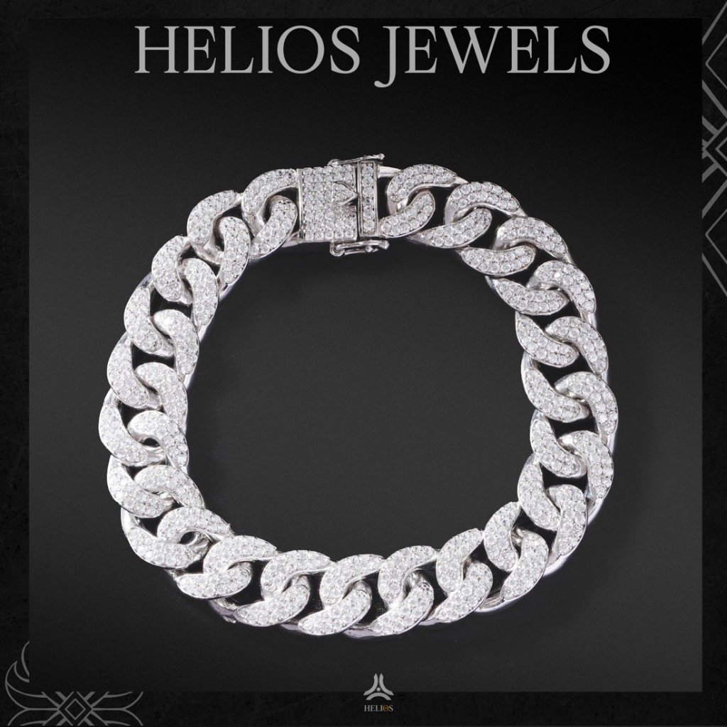 Vòng tay bạc nam, nữ HeliSilver Cuban Twinkle 2 hàng đá S950
