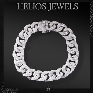 Vòng tay bạc nam, nữ HeliSilver Cuban Twinkle 2 hàng đá S950