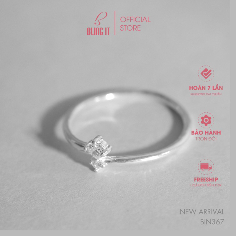 Nhẫn bạc nữ BLINGIT đính hai viên đá chéo phong cách trang sức bạc 925 Ý cao cấp sang trọng - BIN367