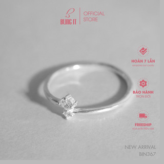 Nhẫn bạc nữ BLINGIT đính hai viên đá chéo phong cách trang sức bạc 925 Ý cao cấp sang trọng - BIN367