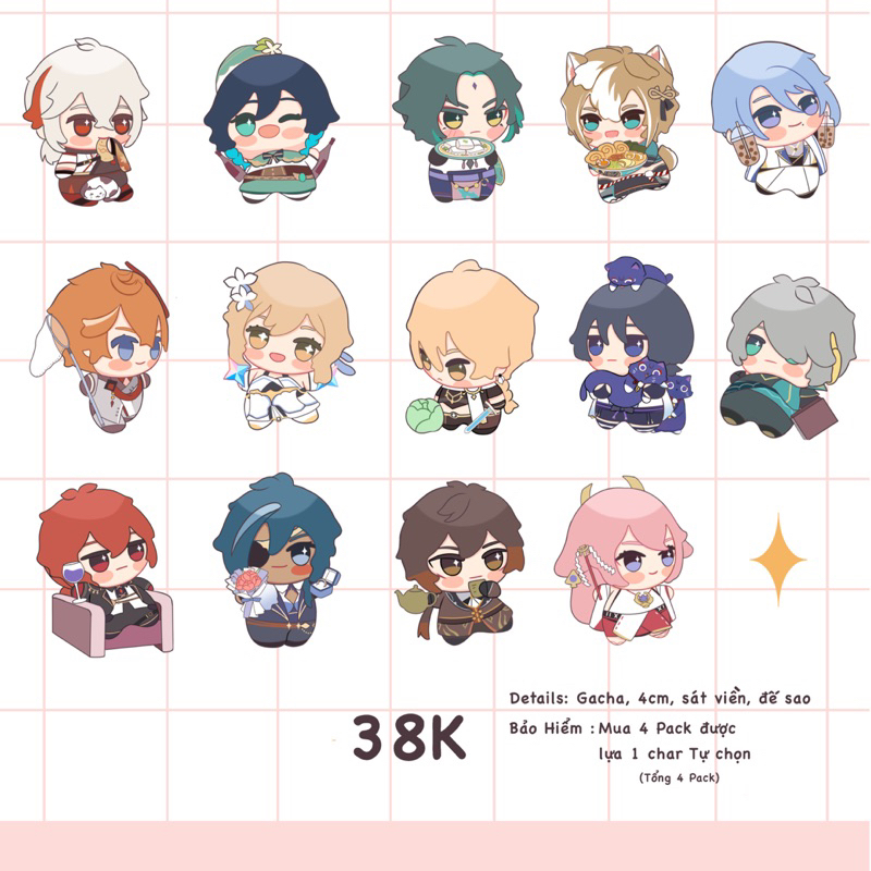 Gacha Standee Genshin Impact | Mini standee Chibeo 4cm| Tượng Mica dễ thương