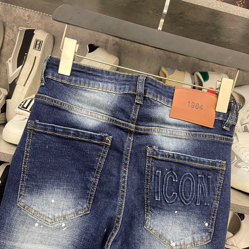 Quần Jean Nam DSQ Chất Liệu Dehim Cao Cấp Quần Dsq2 Xanh Túi Sau Dập Nổi Chữ ICON Bản Rách Xước Vảy Sơn Phối Siêu Nét