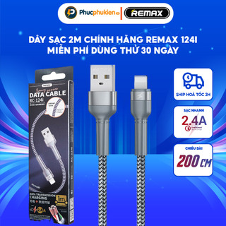 Dây sạc 2m chính hãng Remax 124i hỗ trợ sạc 2.4A dành cho 14 pro max trở xuống Phúc Phụ Kiện Remax