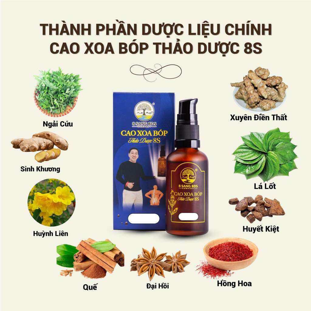 Cao Xoa Bóp Thảo Dược 8S 8 Sang BDS (50ml) cải thiện đau nhức cơ xương khớp