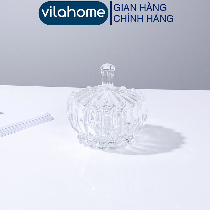 Thố Thủy Tinh VilaHome, Hũ Thủy Tinh Màu Trắng Đựng Đồ Khô, Bánh Kẹo, Hạt Dưa. Kiểu Dáng Đơn Giản, Tinh Tế, Sang Trọng