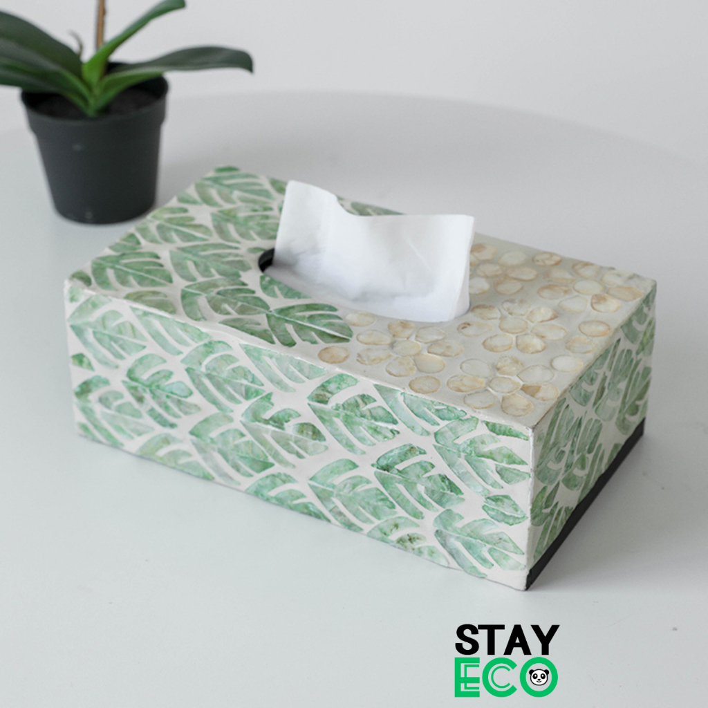 Hộp đựng khăn giấy STAY ECO khảm trai cao cấp hình chữ nhật để ở phòng khách, phòng làm việc trong nhà hàng khách sạn