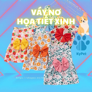 Đầm váy hoa công chúa có nơ dành cho thú cưng chó mèo- váy áo thú cưng- Kypet