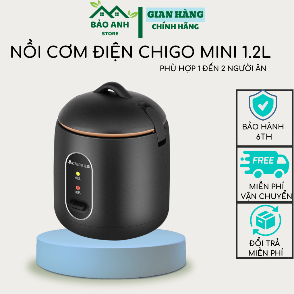Nồi cơm điện mini, nồi cơm điện chigo dung tích 1,2l, nồi nấu đa năng, nấu cơm, hầm cháo, nấu súp phù hợp 2 người ăn
