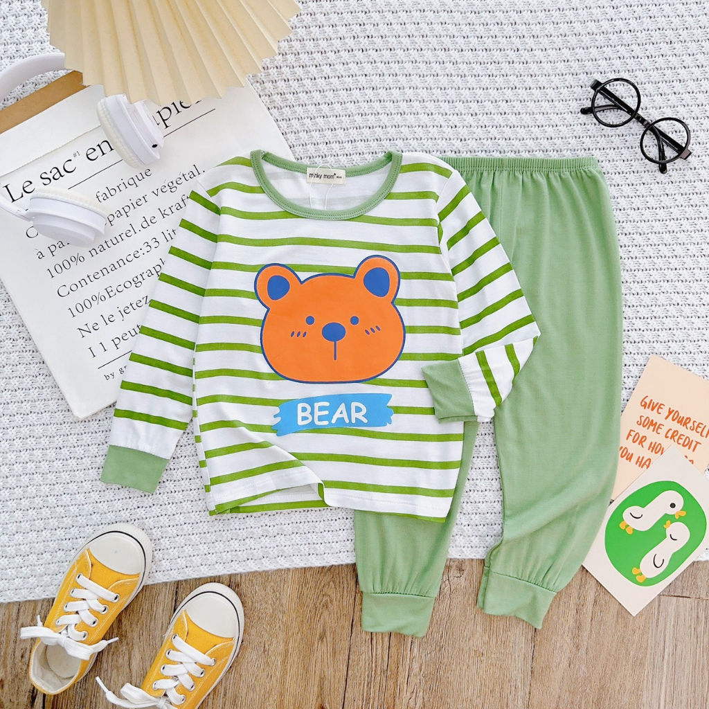 Bộ Thu Đông Dài Tay Cho Bé 💖 Bộ Thun Lạnh Dài Tay Minky Mom Cho Bé Trai Bé Gái Với Họa Tiết Siêu Dễ Thương .