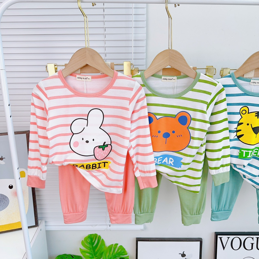 Bộ Thu Đông Dài Tay Cho Bé 💖 Bộ Thun Lạnh Dài Tay Minky Mom Cho Bé Trai Bé Gái Với Họa Tiết Siêu Dễ Thương .