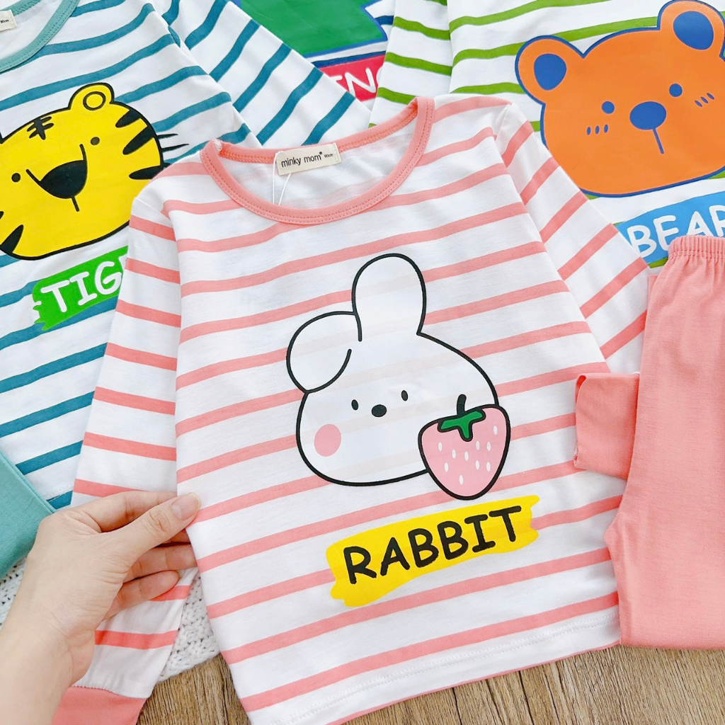 Bộ Thu Đông Dài Tay Cho Bé 💖 Bộ Thun Lạnh Dài Tay Minky Mom Cho Bé Trai Bé Gái Với Họa Tiết Siêu Dễ Thương .