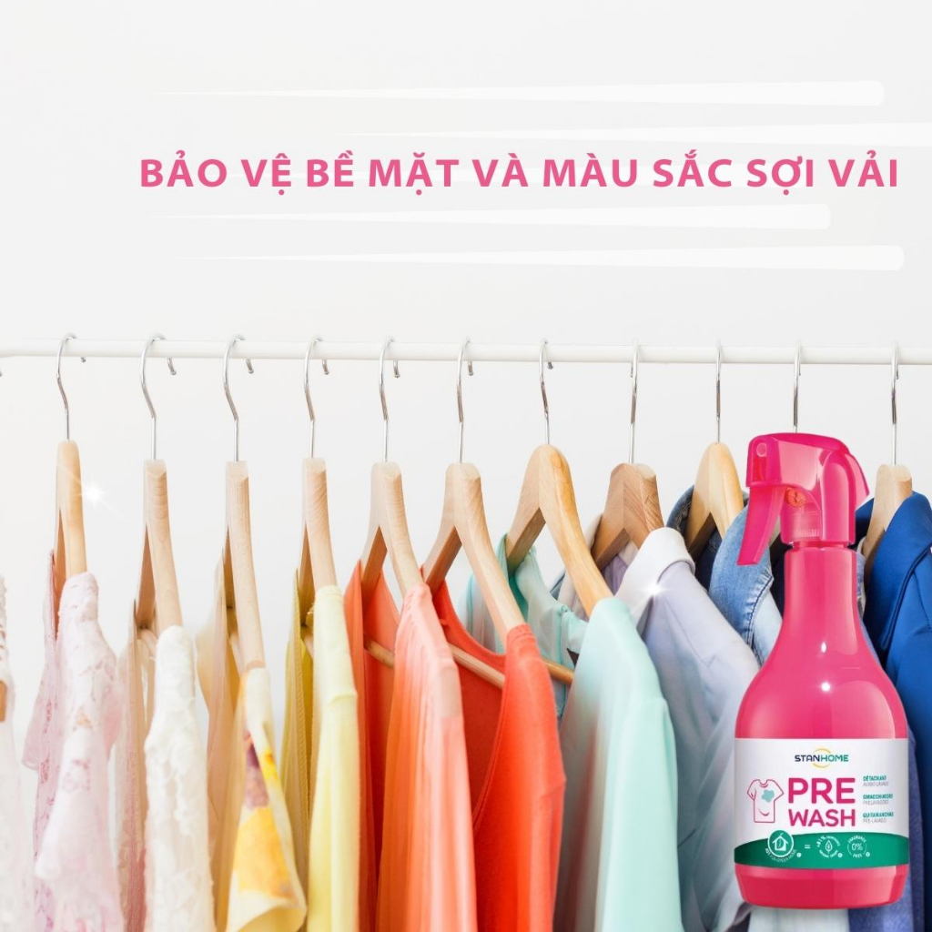 Xịt Xử Lý Vết Bẩn Quần Áo Trước Khi Giặt STANHOME Pre-Wash Làm Sạch Bằng Enzym Không Làm Phai Màu Kết Cấu Vải 500ML