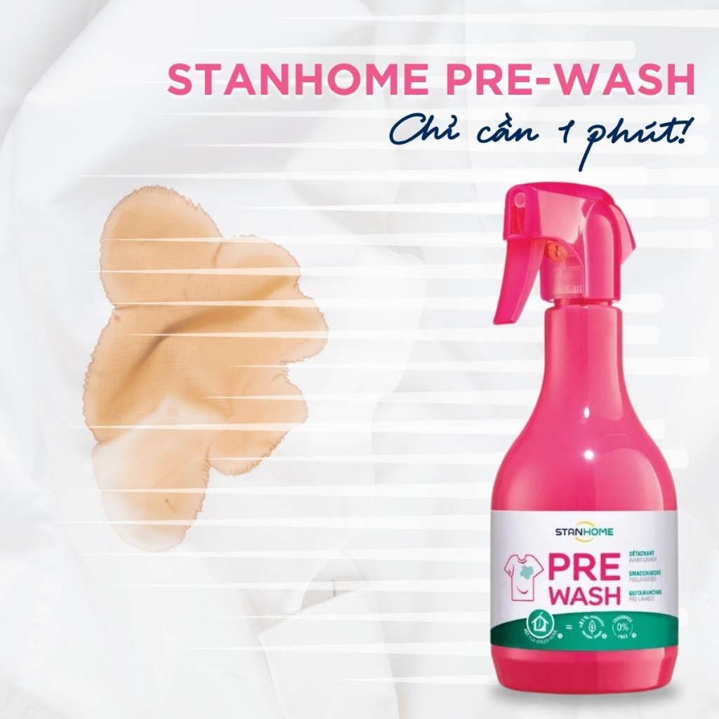 Xịt Xử Lý Vết Bẩn Quần Áo Trước Khi Giặt STANHOME Pre-Wash Làm Sạch Bằng Enzym Không Làm Phai Màu Kết Cấu Vải 500ML