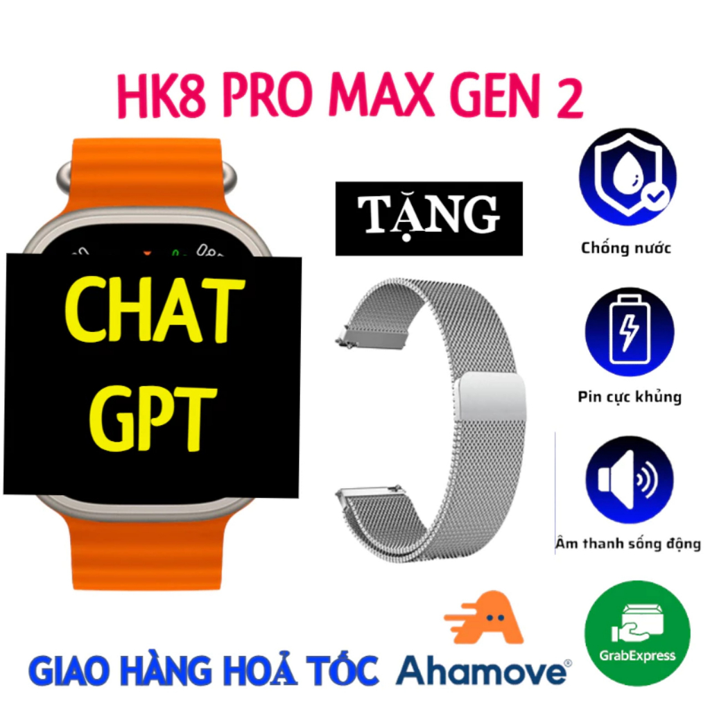 Đồng Hồ HK8-Pro Max Gen 2 Màn Hình Super Amoled 2,12inch Tràn Viền, 120hz Cực Mượt, Nhận Thông Báo, Dễ Sử Dụng