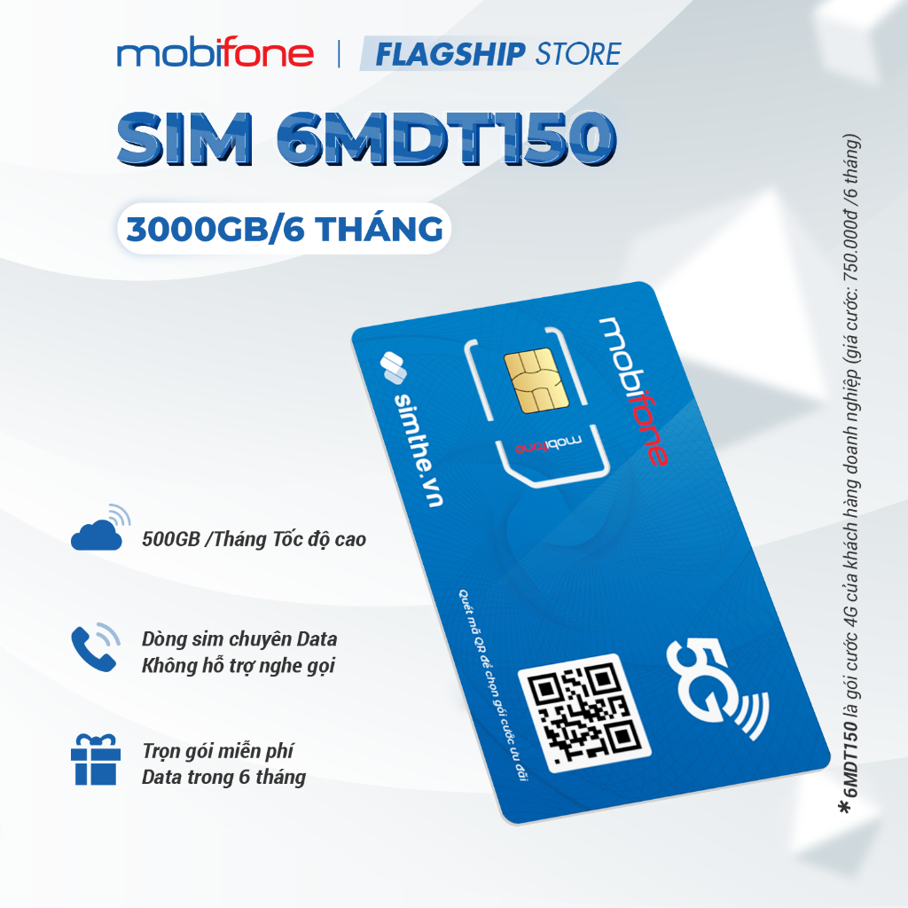 [MIỄN PHÍ 1 NĂM] Sim 4G Mobifone 12MDT150 Data 500GB/Tháng (6000GB/Năm) Tốc Độ Cao. Trọn Gói 12 Tháng Không Cần Nạp Tiền