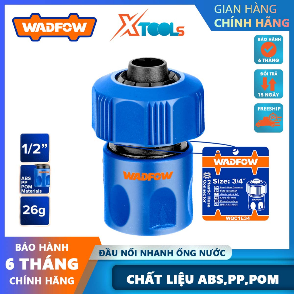 Khớp nối nhanh ống nước WADFOW WQC1E12 có van 1 chiều, khớp nối ống nước 1/2 - 3/4 inch nhựa ABS,PP,POM bền bỉ, chống bể