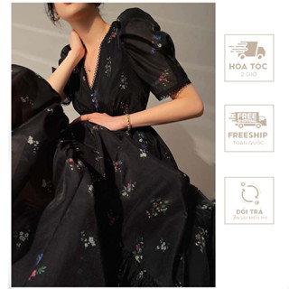 Đầm Thiết Kế In Hoa Chất Tơ Crep Hàn Cao Cấp | Vh07