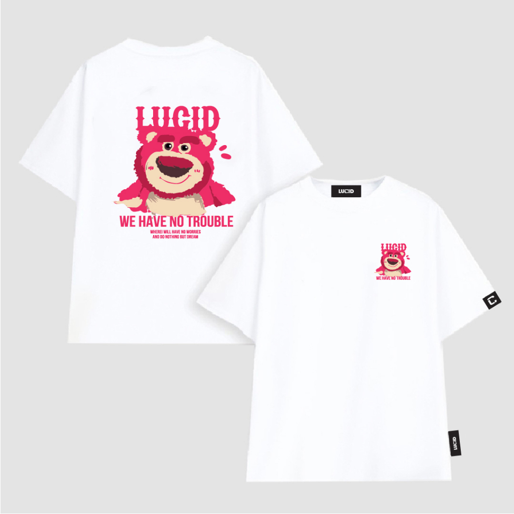 Áo thun cặp đôi dành cho nam nữ LUCID Gấu Dâu áo phông đôi tay lỡ cổ tròn màu trắng đen