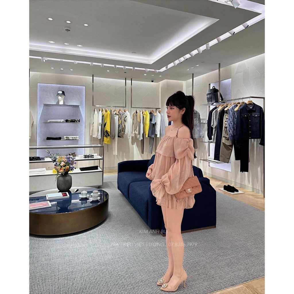 Set Bộ Đồ Nữ Tơ Hồng Áo Tơ Nhũ Trễ Vai Dài Tay Bèo Chun Gấu Mix Chân Váy Viền Bèo 2 Lớp Freesize