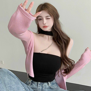 Áo croptop tròng cổ phối xích siêu ôm body yc300
