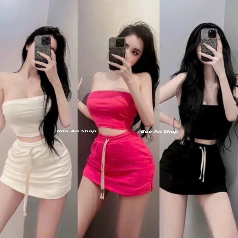 Sét bộ nữ áo + quần váy viền kiểu mới