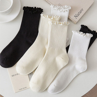 Tất cổ cao trơn nhún, vớ nữ dài vải cotton co dãn vintage Hàn Quốc nhiều màu