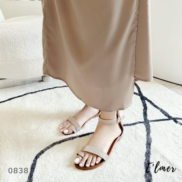 Giày Sandal Nữ Đế Bệt Elmer Quai Mảnh Phối Kim Tuyến